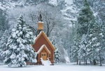 Yosemite Chapel in fresh snow, photo, picture